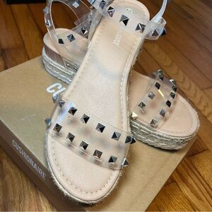 CUSHIONAIRE Clear Studded Espadrille Sandals